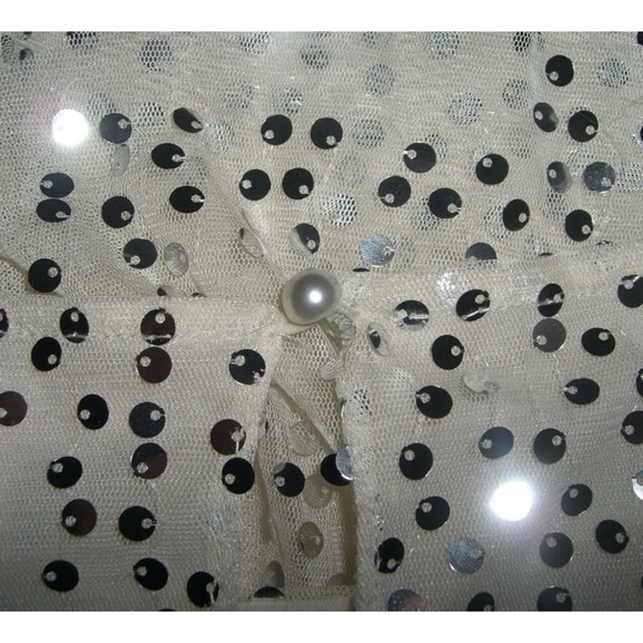 Lauren Conrad Blouse Ivory Silver Sequin Shirt Top Party Glam Fairy Twee Cream L - Picture 9 of 13